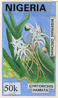 Nigeria 1993 Orchids - original hand-painted artwork for 50k value (Cyrtorchis hamata) on board 5" x 9" endorsed A1