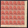 Turks & Caicos Islands 1917 KG5 War Tax 1d red opt at bottom SE quarter sheet of 30 (6x5) with opt shifted to right touching perforations, unmounted mint SG 140var