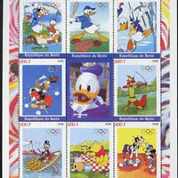Benin 2008 Beijing Olympics - Disney Characters & Sports #2 perf sheetlet containing 8 values plus label unmounted mint