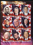 Benin 2009 USA Presidents #1 imperf sheetlet containing 9 values unmounted mint. Note this item is privately produced and is offered purely on its thematic appeal