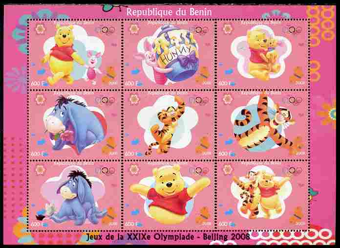 Benin 2009 Beijing Olympics #1 - Winnie the Pooh perf sheetlet containing 9 values unmounted mint