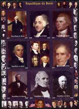Benin 2009 USA Presidents #2 perf sheetlet containing 8 values plus label unmounted mint. Note this item is privately produced and is offered purely on its thematic appeal