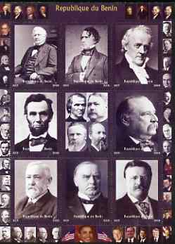 Benin 2009 USA Presidents #3 perf sheetlet containing 8 values plus label unmounted mint. Note this item is privately produced and is offered purely on its thematic appeal