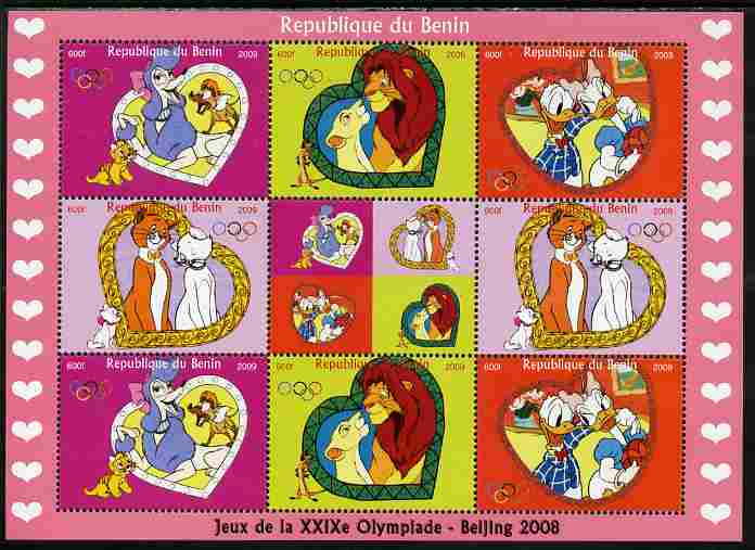 Benin 2009 Beijing Olympics #2 - Disney Characters perf sheetlet containing 8 values plus label unmounted mint