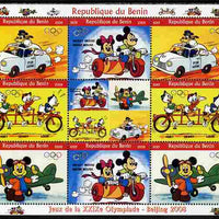 Benin 2009 Beijing Olympics #3 - Disney Characters (Transport) perf sheetlet containing 8 values plus label unmounted mint