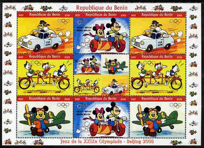 Benin 2009 Beijing Olympics #3 - Disney Characters (Transport) perf sheetlet containing 8 values plus label unmounted mint