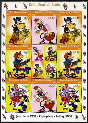 Benin 2009 Beijing Olympics #4 - Disney Characters (Music) perf sheetlet containing 8 values plus label unmounted mint