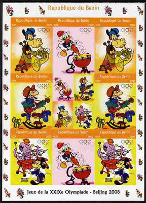 Benin 2009 Beijing Olympics #4 - Disney Characters (Music) imperf sheetlet containing 8 values plus label unmounted mint. Note this item is privately produced and is offered purely on its thematic appeal