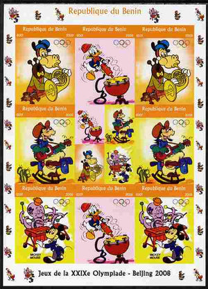 Benin 2009 Beijing Olympics #4 - Disney Characters (Music) imperf sheetlet containing 8 values plus label unmounted mint. Note this item is privately produced and is offered purely on its thematic appeal