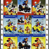 Benin 2009 Beijing Olympics #5 - Disney Characters (Mickey, Minnie & Donald) perf sheetlet containing 8 values plus label unmounted mint. Note this item is privately produced and is offered purely on its thematic appeal