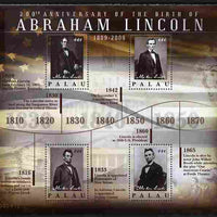 Palau 2010 200th Birth Anniversary of Abraham Lincoln perf sheetlet containing 4 values unmounted mint