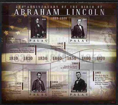 Palau 2010 200th Birth Anniversary of Abraham Lincoln perf sheetlet containing 4 values unmounted mint