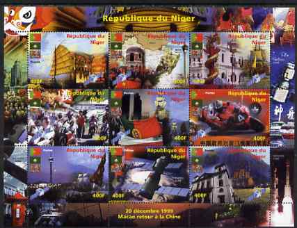 Niger Republic 1999 Macao returns to China - Festivals perf sheetlet containing 9 values, unmounted mint. Note this item is privately produced and is offered purely on its thematic appeal