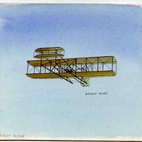 Eynhallow 1982 Early Aircraft,#1(Wright Flyer) original artwork by R A Sherrington of the B L Kearley Studio, watercolour on board 175 x 150 mm plus imperf souvenir sheet (£1 value) as issued