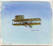 Eynhallow 1982 Early Aircraft,#1(Wright Flyer) original artwork by R A Sherrington of the B L Kearley Studio, watercolour on board 175 x 150 mm plus imperf souvenir sheet (£1 value) as issued