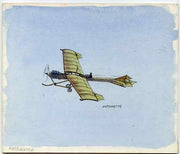 Eynhallow 1982 Early Aircraft #1 (Antoinette) original artwork by R A Sherrington of the B L Kearley Studio, watercolour on board 180 x 150 mm plus issued perf sheetlet incorporating this image