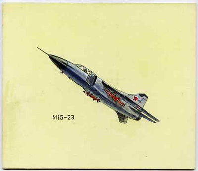 Bernera 1982 Aircraft #14 (MIG-23) original artwork by R A Sherrington of the B L Kearley Studio, watercolour on board 160 x 135 mm plus issued perf sheetlet incorporating this image