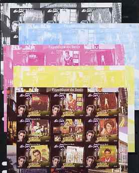 Benin 2009 Elvis Presley - Album Covers imperf sheetlet containing 9 values, the set of 5 progressive proofs comprising the 4 individual colours plus all 4-colour composite, unmounted mint