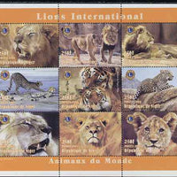 Niger Republic 1998 Animals of the World - Big Cats perf sheetlet containing 9 values (each with Lions Int Logo) unmounted mint. Note this item is privately produced and is offered purely on its thematic appeal