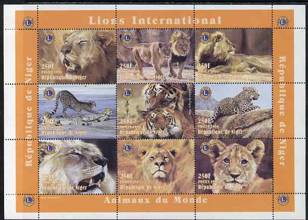 Niger Republic 1998 Animals of the World - Big Cats perf sheetlet containing 9 values (each with Lions Int Logo) unmounted mint. Note this item is privately produced and is offered purely on its thematic appeal