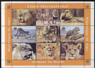 Niger Republic 1998 Animals of the World - Big Cats perf sheetlet containing 9 values (each with Lions Int Logo) unmounted mint. Note this item is privately produced and is offered purely on its thematic appeal