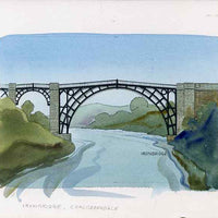 Staffa 1982 Bridges (Iron Bridge) original artwork by R A Sherrington of the B L Kearley Studio, watercolour on board 150 x 100 mm plus issued perf sheetlet incorporating this image