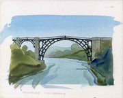 Staffa 1982 Bridges (Iron Bridge) original artwork by R A Sherrington of the B L Kearley Studio, watercolour on board 150 x 100 mm plus issued perf sheetlet incorporating this image
