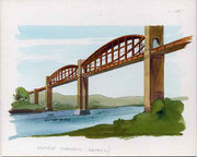 Staffa 1982 Bridges (Saltash Bridge) original artwork by R A Sherrington of the B L Kearley Studio, watercolour on board 150 x 100 mm plus issued imperf deluxe sheet incorporating this image