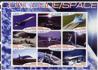 Congo 2002 Concorde & Space imperf sheetlet #01 containing set of 9 values unmounted mint. Note this item is privately produced and is offered purely on its thematic appeal