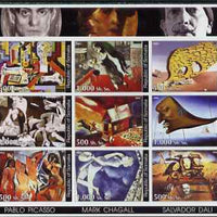 Somalia 2002 Modern Art imperf sheetlet containing set of 9 values unmounted mint. Note this item is privately produced and is offered purely on its thematic appeal (Picasso, Chagall & Dali)
