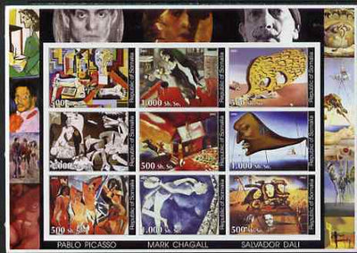 Somalia 2002 Modern Art imperf sheetlet containing set of 9 values unmounted mint. Note this item is privately produced and is offered purely on its thematic appeal (Picasso, Chagall & Dali)