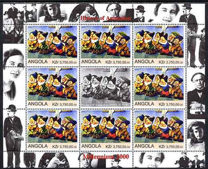 Angola 2000 Millennium 2000 - History of Animation #3 perf sheetlet containing 8 values plus label (the 7 Dwarfs) unmounted mint. Note this item is privately produced and is offered purely on its thematic appeal (with Chaplin, Bab……Details Below