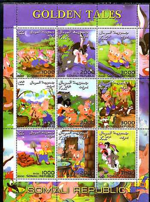 Somalia 2000 Golden Tales #3 - The Three Little Pigs perf sheetlet containing set of 9 values unmounted mint. Note this item is privately produced and is offered purely on its thematic appeal
