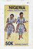 Nigeria 1992 Nigerian Dances - original hand-painted artwork for 50k value (Sabada Dance) by Godrick N Osuji on card 5" x 9" endorsed A3