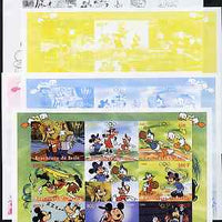 Benin 2008 Beijing Olympics - Disney Characters & Sports #1 sheetlet containing 8 values plus label, the set of 5 imperf progressive proofs comprising the 4 individual colours plus all 4-colour composite, unmounted mint