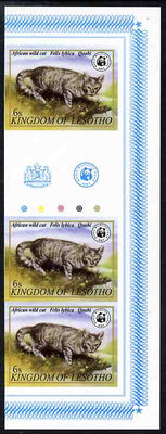 Lesotho 1981 WWF - Wild Cat 6s imperf gutter strip of 3 unmounted mint, only about 20 strips believed to exist, SG 468