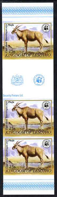 Lesotho 1981 WWF - Eland - Oryx 25s imperf gutter strip of 3 unmounted mint, only about 20 strips believed to exist, SG 470