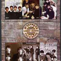 Benin 2009 The Beatles (Sg Peppers Lonely Hearts) perf sheetlet containing set of 6 values plus 3 labels fine cto used