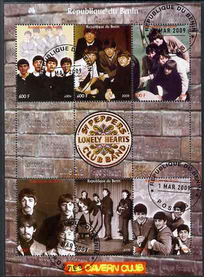 Benin 2009 The Beatles (Sg Peppers Lonely Hearts) perf sheetlet containing set of 6 values plus 3 labels fine cto used