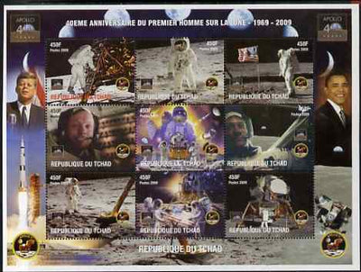 Chad 2009 40th Anniversary of Moon Landing perf sheetlet containing 9 values unmounted mint. Note this item is privately produced and is offered purely on its thematic appeal.