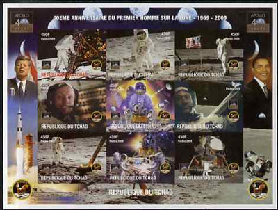Chad 2009 40th Anniversary of Moon Landing imperf sheetlet containing 9 values unmounted mint. Note this item is privately produced and is offered purely on its thematic appeal.