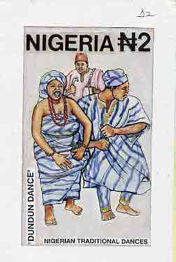 Nigeria 1992 Nigerian Dances - original hand-painted artwork for N2 value (Dundun Dance) by Godrick N Osuji on card 5" x 9" endorsed D2