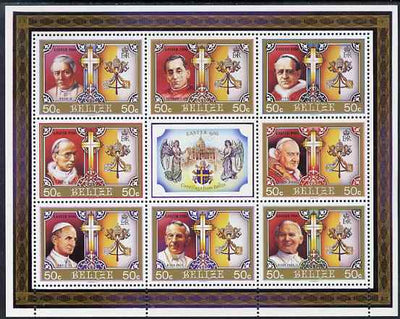 Belize 1986 Easter - 320th Century Popes perf sheetlet containing 8 values plus label unmounted mint SG 896-903