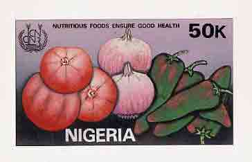 Nigeria 1992 Conference on Nutrition - original hand-painted artwork for 50k value (Fruit & vegetables) by NSP&MCo Staff Artist Samuel A M Eluare on board 9