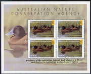 Cinderella - Australian Nature Conservation Agency 1996-97 Wetlands Conservation m/sheet containing 4 x $15 stamps showing Blue-Billed Duck (value tablets in yellow) unmounted mint*