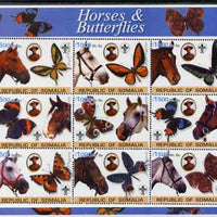 Somalia 2003 Horses & Butterflies (also showing Baden Powell and Scout & Guide Logos) perf sheetlet containing 9 values unmounted mint