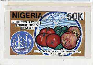 Nigeria 1992 Conference on Nutrition - original hand-painted artwork for 50k value (Fruit & vegetables) by Godrick N Osuji on card 9