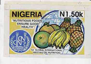Nigeria 1992 Conference on Nutrition - original hand-painted artwork for N1.50 value (Fruit) by Godrick N Osuji on card 9"x5" endorsed C1