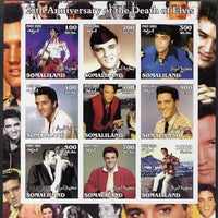 Somaliland 2002 25th Death Anniversary of Elvis Presley #1 imperf sheetlet containing 9 values, unmounted mint. Note this item is privately produced and is offered purely on its thematic appeal