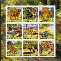 Angola 2002 Dinosaurs imperf sheetlet containing 9 values each with Scouts Logo unmounted mint. Note this item is privately produced and is offered purely on its thematic appeal